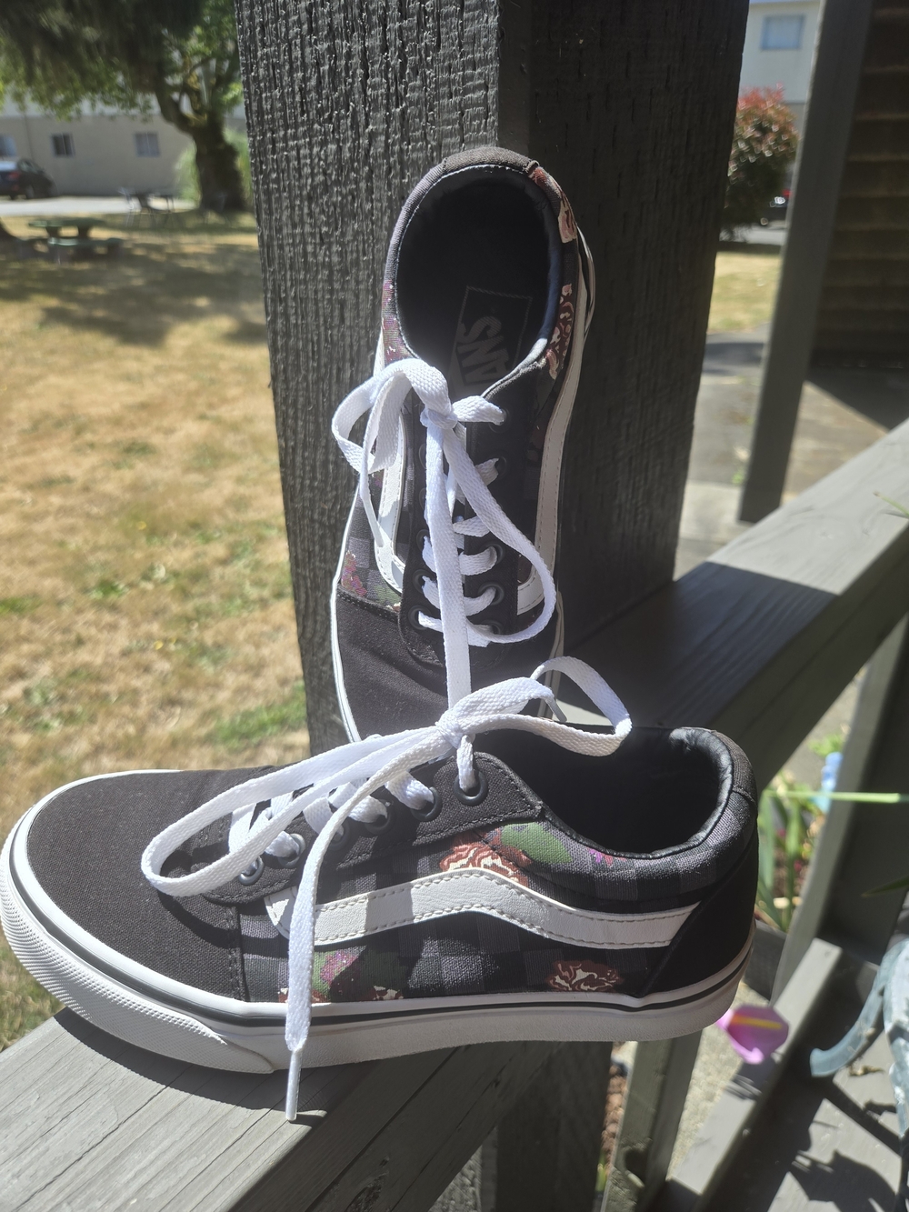 Vans Floral Old Skool Skate Shoes - Black with Floral Accents